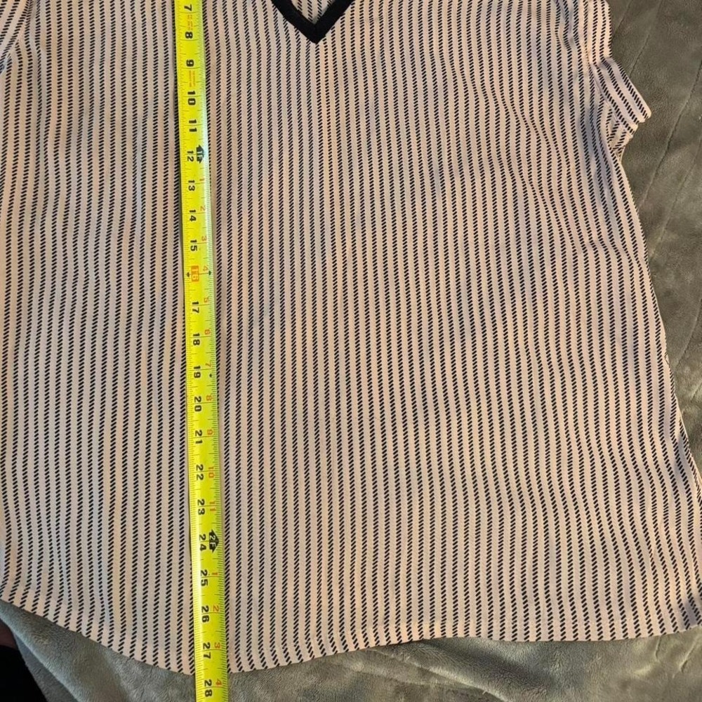 Worthington Womens V-Neck Short Sleeve Geometric Stripe Blouse Pink Black Large - Picture 6 of 6